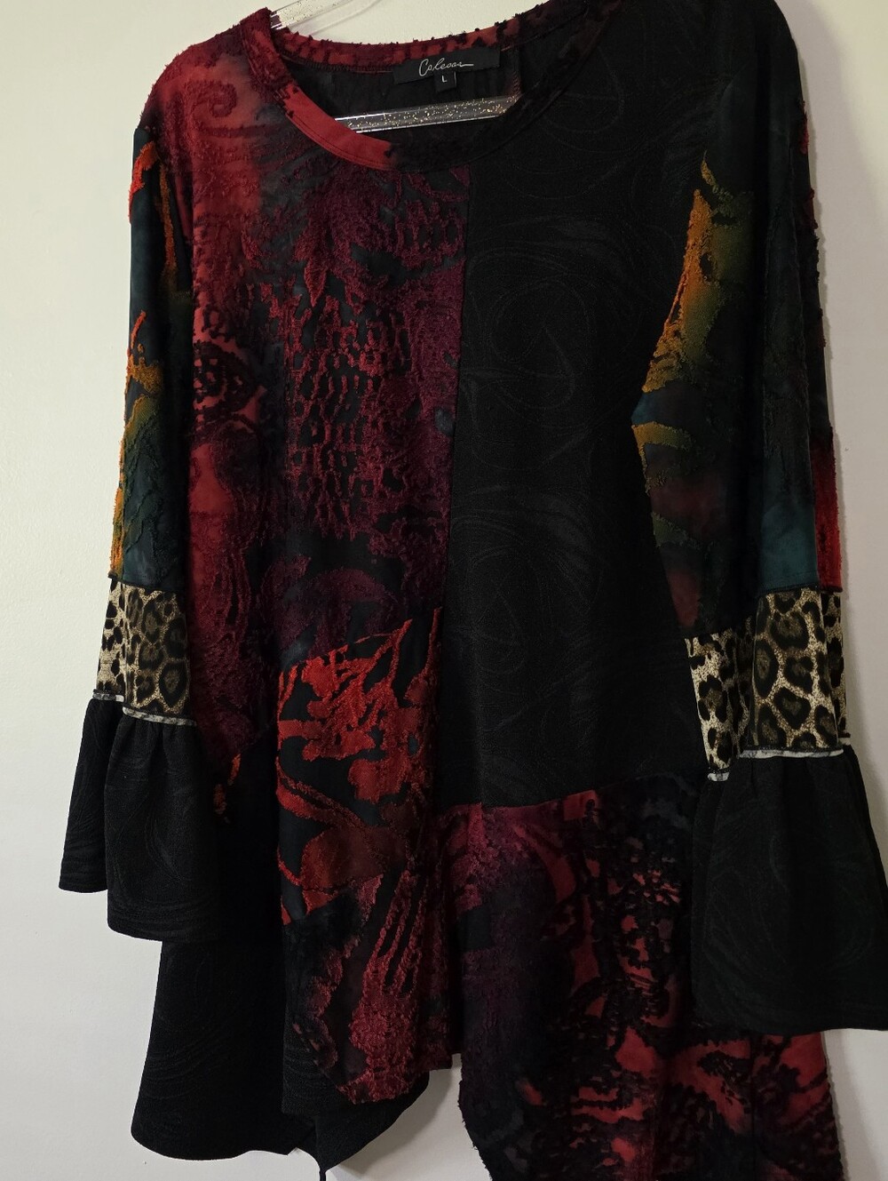 Calessa Asymmetrical Hem Tunic Top Artsy Mixed Media Maximalist Whimsigoth Large